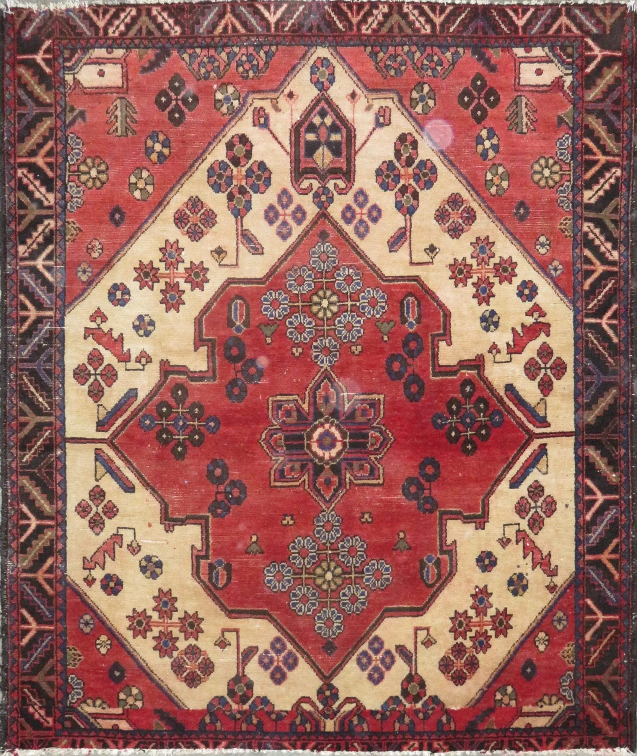 One Of The Kind Hand-Knotted Persian Wool Rug _ Luxurious Vintage Design, 5'2" x 4'2", Artisan Crafted